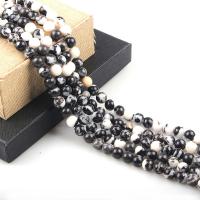 Gemstone Smycken Pärlor, Zebra Jasper, Rund, polerad, DIY & olika storlek för val, vit och svart, Såld Per Ca 15.7 inch Strand