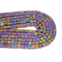 Natural Lava Beads Square plated DIY multi-colored 8mm Sold By Strand