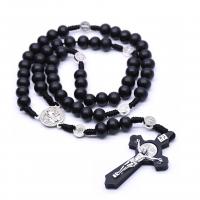 Rosary Necklace, Wood, Cross, plated, fashion jewelry & Unisex, more colors for choice, 15cmuff0c30cmuff0c45cmuff0c3.1*5.3cmuff0c2.1*2.0cmuff0c10MM, Sold By Strand