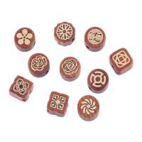 Wood Beads Padauk with Brass Carved DIY Sold By Bag