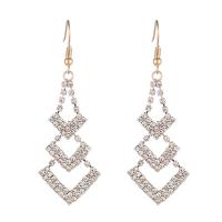 Zinc Alloy Drop Earrings with Rhinestone Geometrical Pattern plated fashion jewelry & for woman & with rhinestone 24*60mm Sold By Pair