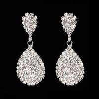 Zinc Alloy Drop Earrings with Rhinestone Teardrop plated fashion jewelry & for woman & with rhinestone 45*20mm Sold By Pair
