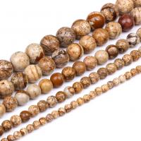 Picture jaspis perler, Picture Jasper, Runde, forskellig størrelse for valg, Solgt Per Ca. 15.7 inch Strand