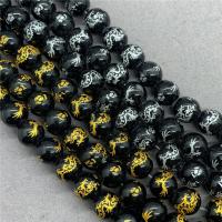 Natural Black Stone Beads Round polished Sold Per Approx 14.6 Inch Strand