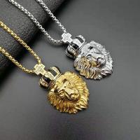 Titanium Steel Pendants Lion plated Unisex & with rhinestone 49*31mm Sold By PC