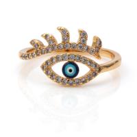 Evil Eye Biżuteria Ring Finger, Mosiądz, ze Kryształ górski, Regulowane & biżuteria moda, złoty, 20x10mm, sprzedane przez PC