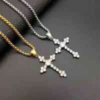 Titanium Steel Pendants with Cubic Zirconia Cross plated & DIY & Unisex 47*26mm Sold By PC