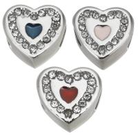 Stainless Steel Large Hole Beads 316L Stainless Steel with Rhinestone Heart plated DIY & with rhinestone 11.5*11*7mm Approx 4.5mm Sold By Bag