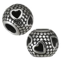 Edelstahl-Perlen mit großem Loch, 316 Edelstahl, rund, hohl & Schwärzen, 10.50x9x10.50mm, Bohrung:ca. 4mm, 5PCs/Tasche, verkauft von Tasche