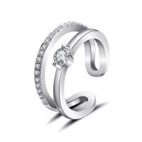 Messing Manchet Finger Ring, met Cubic Zirconia, Verstelbare & mode sieraden, meer kleuren voor de keuze, Verkocht door PC