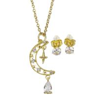 Cubic Zirconia Micro Pave Brass Jewelry Sets with stainless steel chain stainless steel post pin with 1.5 inch extender chain gold color plated 2 pieces & micro pave cubic zirconia & for woman 1.5mm 5mm Length Approx 17 Inch Sold By Set