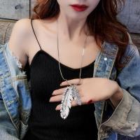 Zinc Alloy Sweater Chain Necklace with Rhinestone fashion jewelry silver color  7.5CM Sold By Strand
