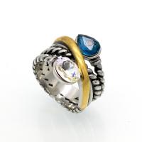 Roestvast staal vinger ring, Roestvrij staal, met Kristal, plated, verschillende grootte voor keus & voor vrouw, meer kleuren voor de keuze, 17mm, Maat:6-10, Verkocht door PC