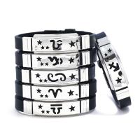 Stainless Steel Jewelry Bracelet with Silicone 12 Signs of the Zodiac plated fashion jewelry & Unisex Sold By Strand