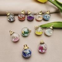 Glass Zinc Alloy Pendant with Zinc Alloy Round gold color plated DIY Sold By Bag