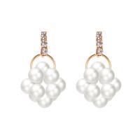 Zinc Alloy Drop Earrings with Plastic Pearl plated fashion jewelry & with rhinestone Sold By Pair