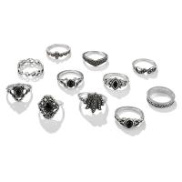Cink Alloy Ring Set, Cink ötvözet, galvanizált, tizenegy darab & a nő, nikkel, ólom és kadmium mentes, 30készletek/Lot, Által értékesített Lot