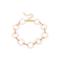 Plastic Bracelet Plastic Pearl with Zinc Alloy gold color plated for woman white nickel lead & cadmium free Sold Per 7.48 Inch Strand