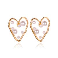 Zinc Alloy Stud Earring with Plastic Pearl gold color plated for woman & epoxy gel white nickel lead & cadmium free Sold By Pair