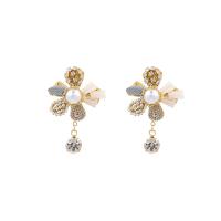 Zinc Alloy Drop Earrings with Plastic plated for woman & with rhinestone white Sold By Pair