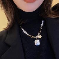 Catene collana in ottone con perle d'acquadolce, with perla d'acquadolce coltivata naturalmente, gioielli di moda, bianco, 53cm, Venduto da filo