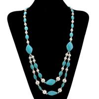 Turquoise Sweater Chain Necklace with Plastic Pearl plated fashion jewelry & for woman Sold By Strand