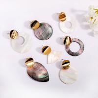 Shell Earrings Brass with Shell plated fashion jewelry & DIY Sold By Pair