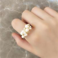 Cats Eye Finger Ring Brass with Plastic Pearl fashion jewelry gold Sold By PC