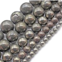 Golden Pyrite Beads, Kobberkis, Runde, mode smykker & du kan DIY & forskellig størrelse for valg, grå, 48CM, Solgt af Strand