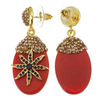 Rhinestone Earring Rhinestone Clay Pave with Gemstone & Zinc Alloy for woman & with rhinestone red 43mm Sold By Pair
