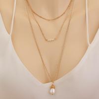 Mode-Multi-Layer-Halskette, Zinklegierung, mit Kunststoff Perlen, plattiert, Modeschmuck, Goldfarbe, verkauft von Strang
