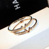 Zinc Alloy Bangle Letter V plated for woman & with rhinestone nickel lead & cadmium free 60mm Sold By PC