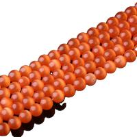 Cats Eye Jewelry Beads Round polished DIY reddish orange Sold By Strand