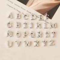 Zinc Alloy Alphabet and number Pendants Alphabet Letter silver color plated letters are from A to Z & DIY & micro pave cubic zirconia nickel lead & cadmium free 11mm Sold By Bag