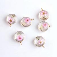 Glass Zinc Alloy Pendant with Dried Flower & Zinc Alloy gold color plated DIY nickel lead & cadmium free Sold By Bag