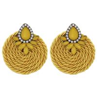 Zinc Alloy Drop Earrings with Polyester plated for woman & with rhinestone yellow Sold By Pair