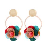 Zinc Alloy Drop Earrings with Chiffon Flower gold color plated for woman Sold By Pair