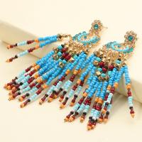 Zinc Alloy Drop Earrings with Seedbead for woman & with rhinestone blue Sold By Pair