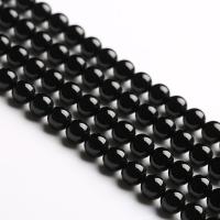 Prirodni Crna ahat perle, Crna Agate, Krug, uglađen, možete DIY & različite veličine za izbor, crn, Prodano By Strand