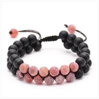 Gemstone Woven Ball Bracelets Natural Stone with Abrazine Stone Adjustable & fashion jewelry black Sold By Strand