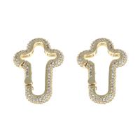 Brass Snap Clasp Cross gold color plated micro pave cubic zirconia nickel lead & cadmium free Sold By PC