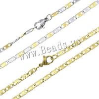Stainless Steel Chain Necklace, plated, mariner chain, more colors for choice, 7x3x0.40mm, Length:Approx 17.5 Inch, 10Strands/Lot, Sold By Lot