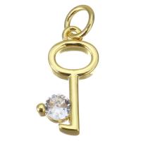 Rhinestone Brass Pendants Key plated fashion jewelry & micro pave cubic zirconia & for woman gold nickel lead & cadmium free Sold By Lot