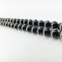 Prirodni Crna ahat perle, Crna Agate, Krug, uglađen, možete DIY & različite veličine za izbor & s Rhinestone, crn, Prodano By Strand