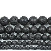 Natural Lava Beads Round polished DIY black Sold By Strand