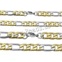 Stainless Steel Chain Necklace plated & figaro chain & two tone Length Approx 24 Inch Sold By Lot