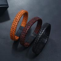 PU Leather Cord Bracelets Stainless Steel with PU Leather fashion jewelry & Unisex 20.5-22.5cmuff0c1.3cm Sold By Strand