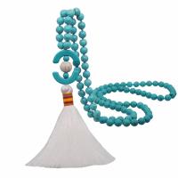 Turquoise Sweater Necklace with Cotton & Plastic Pearl for woman 100mm 30mm 8mm Sold Per Approx 34.64 Inch Strand