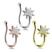Stainless Steel Nose Piercing Jewelry Zinc Alloy Flower plated Unisex & with rhinestone nickel lead & cadmium free 0.9mm Sold By Lot