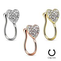 Stainless Steel Nose Piercing Jewelry Heart plated for woman & with rhinestone 12mm Sold By Lot